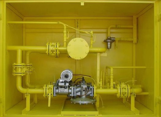 Пункт газорегуляторный шкафной с узлами учета расхода газа с одной линией редуцирования и байпасом ПРОМГАЗЭНЕРГО ГРПШ-13-1ВУ1 Узлы учета расхода газа